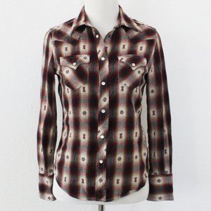 Denim & Supply Black Tan Red American Western Plaid Flannel Button Down Shirt XS